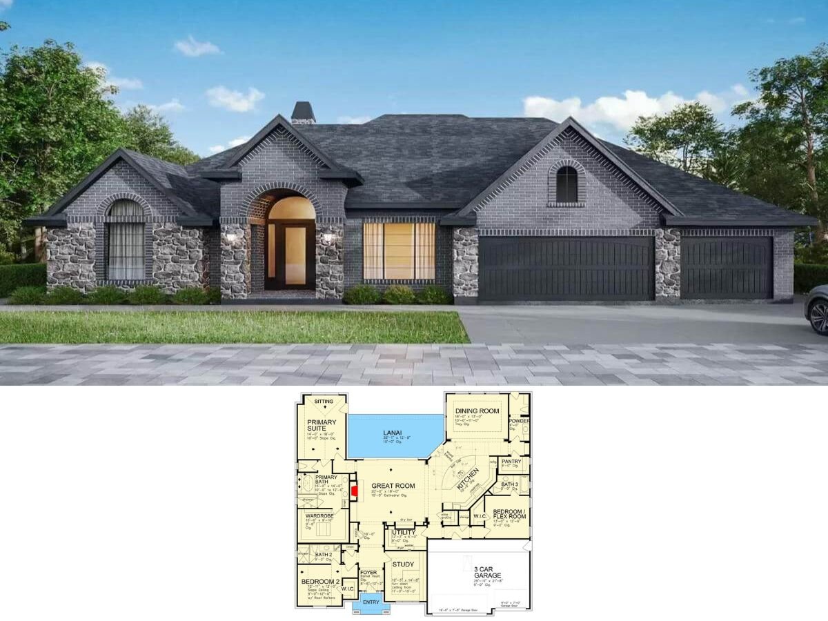 3-Bedroom Transitional Home with Open Living Space and 3-Car Garage (Floor Plan)
