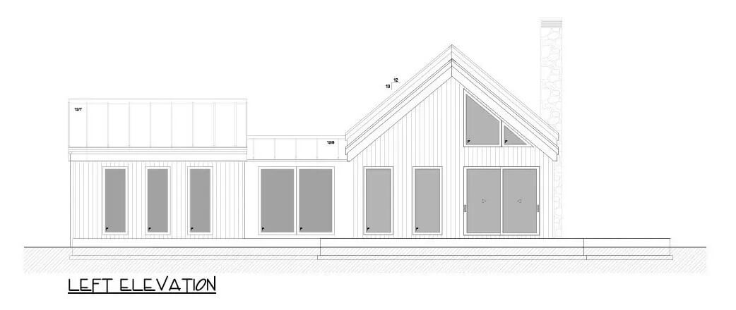 Left elevation sketch of the 3-bedroom Scandinavian home.