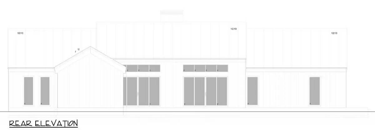 Rear elevation sketch of the 3-bedroom Scandinavian home.