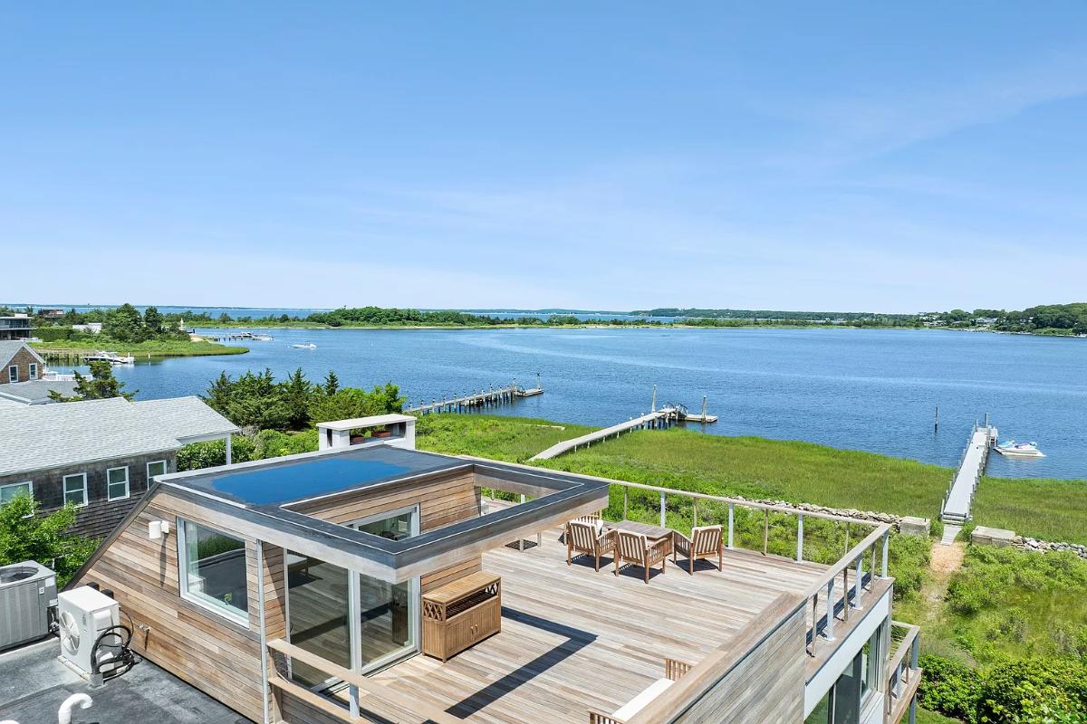 Terrace with water views.