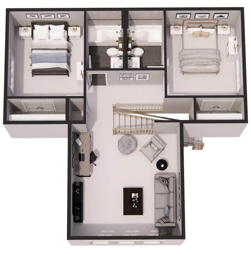 3D second level floor plan