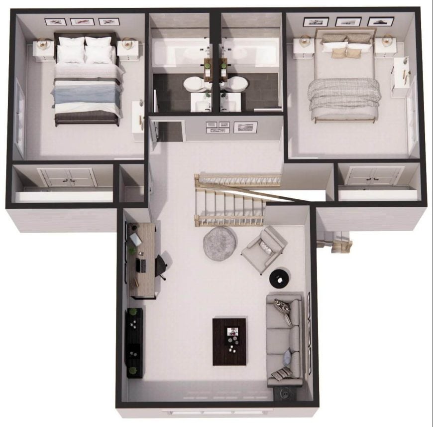 3D second level floor plan