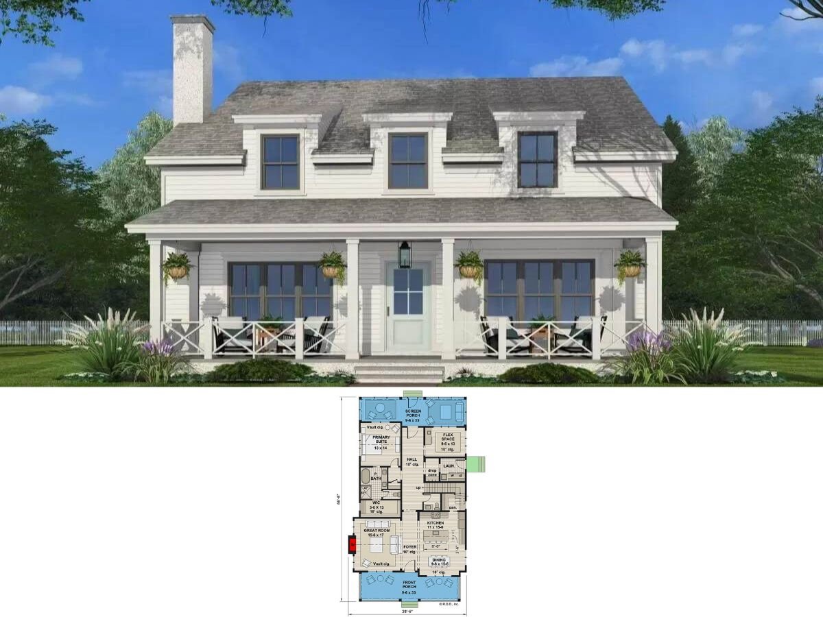 Farmhouse Style 4-Bedroom Home with Flex Space and Loft (Floor Plan)