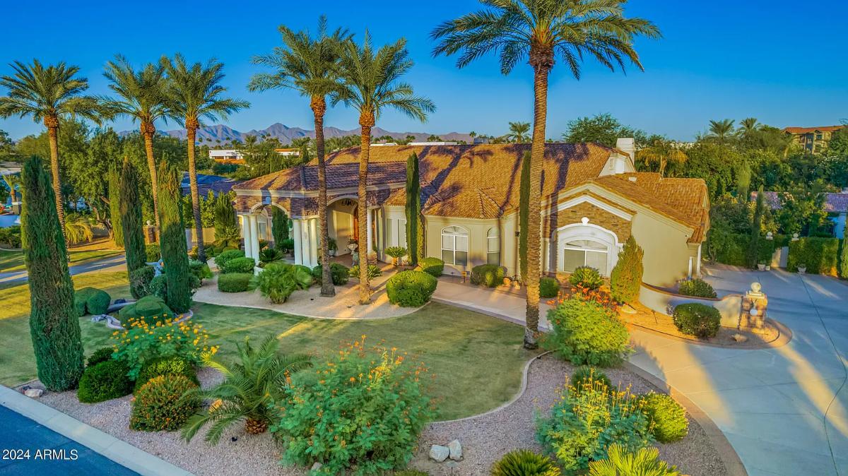 Aerial front view of the mansion.