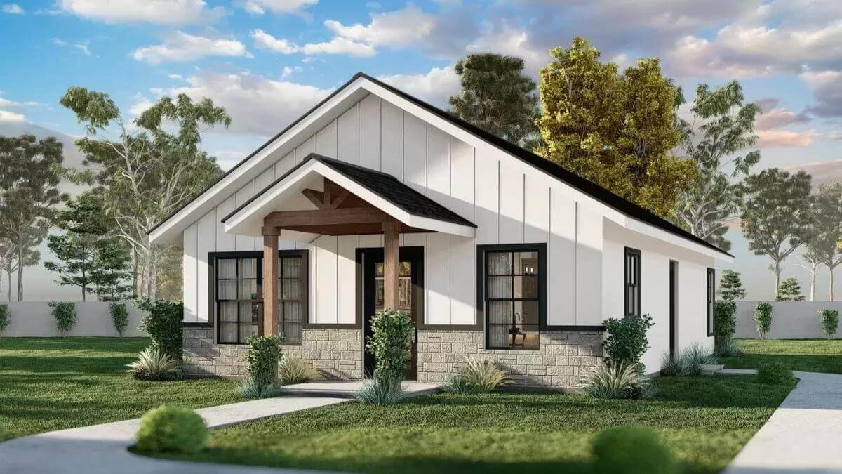2-Bedroom Country Cottage with Front Porch and Open Living Space (Floor Plan)