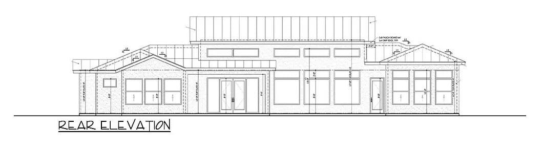 Rear elevation sketch of the 3-bedroom Hill country home.
