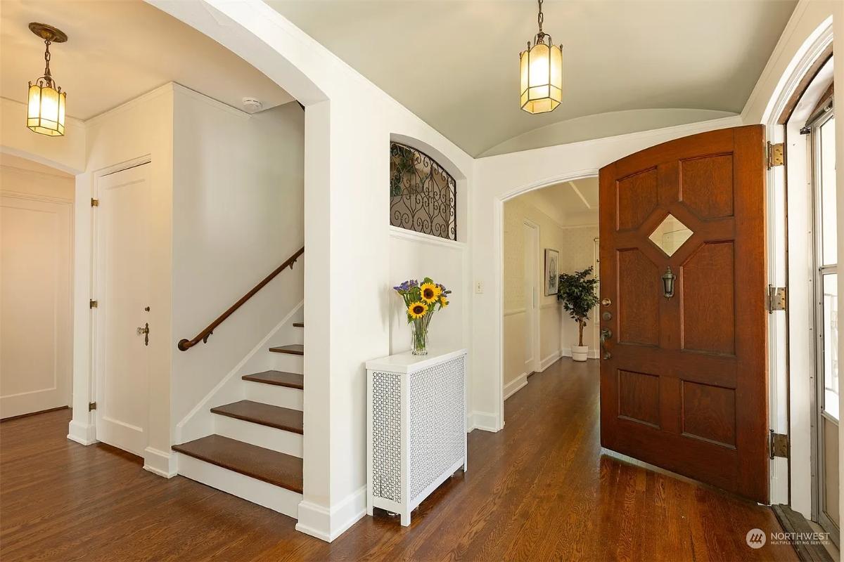 Foyer with hardwood floors.