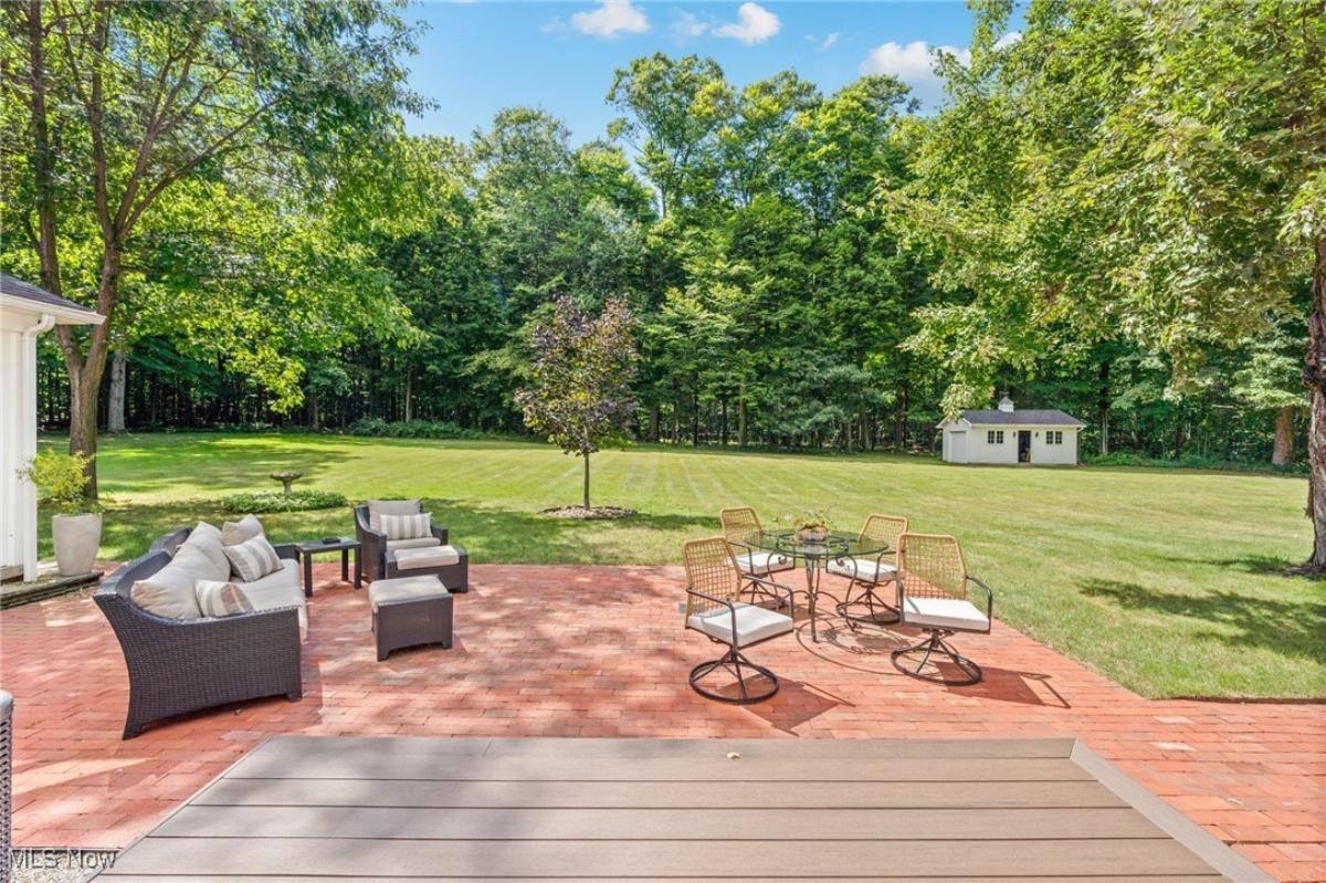 Patio with tables and chairs.