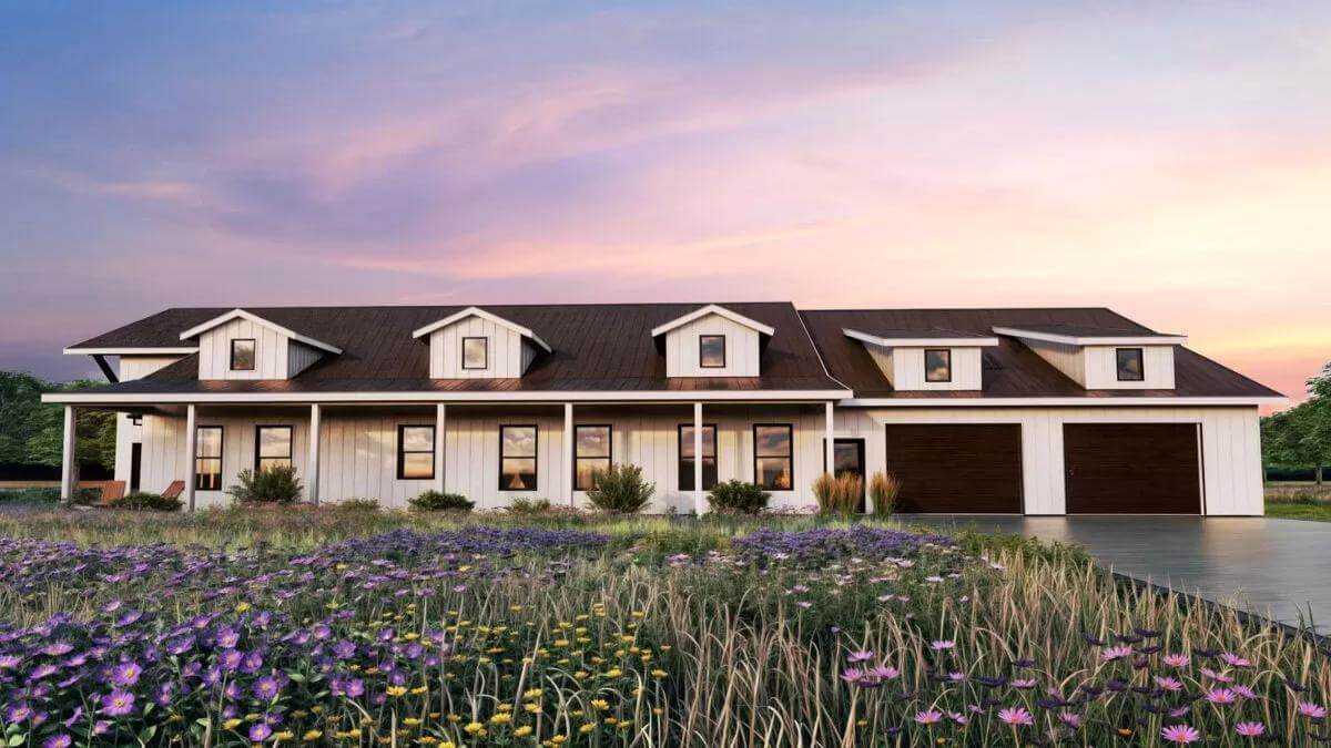3-Bedroom Country Barndominium with Loft and Wraparound Porch (Floor Plan)