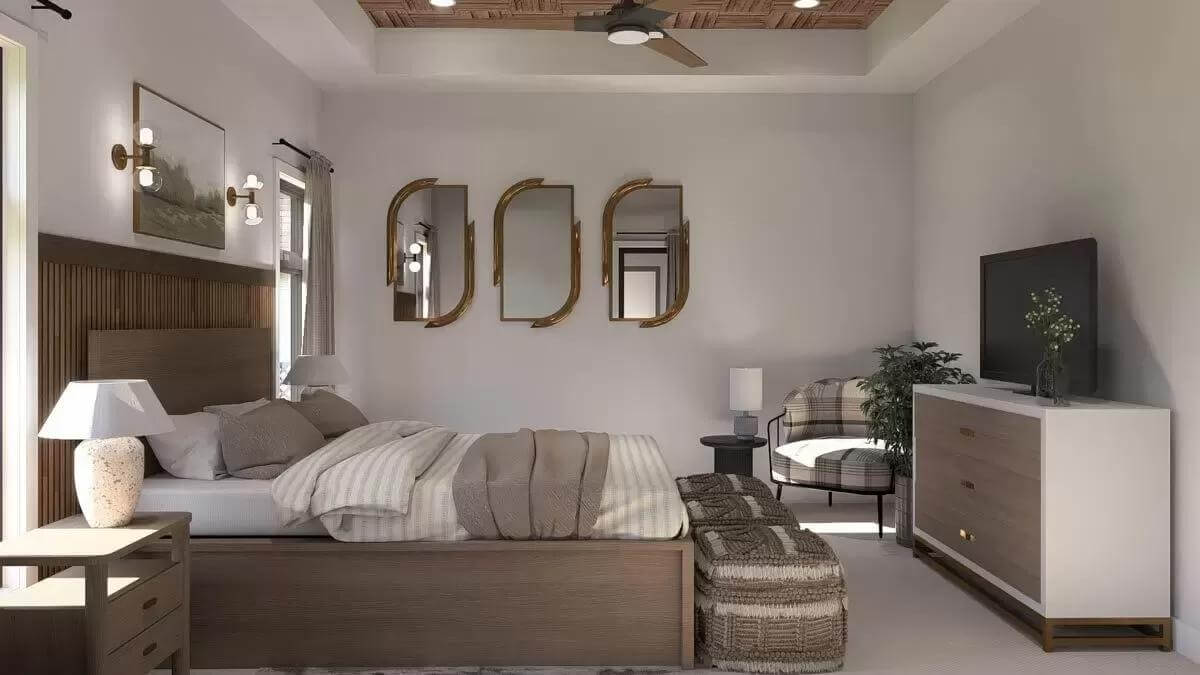 A tray ceiling crowns the primary bedroom.
