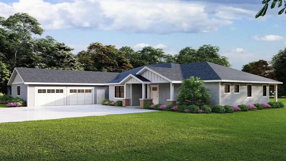 Ranch Style 4-Bedroom Home with Covered Front Porch and Rear Patios (Floor Plan)
