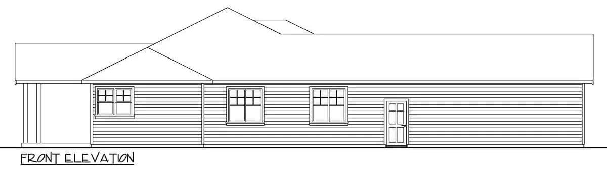 Front elevation sketch of the ranch style 4-bedroom home.