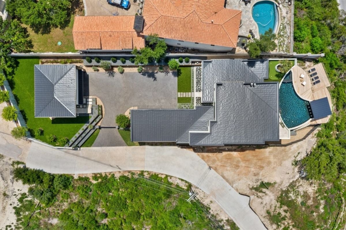 The aerial view of the property.