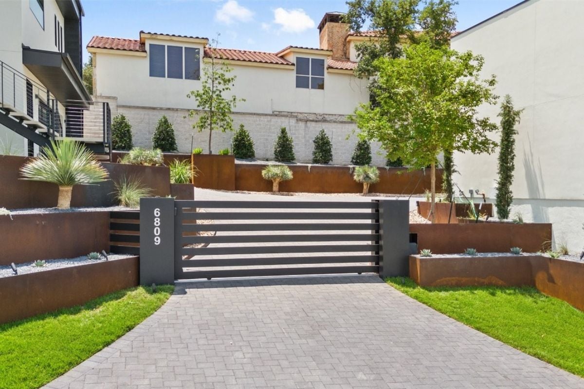 The property's front gate entry.