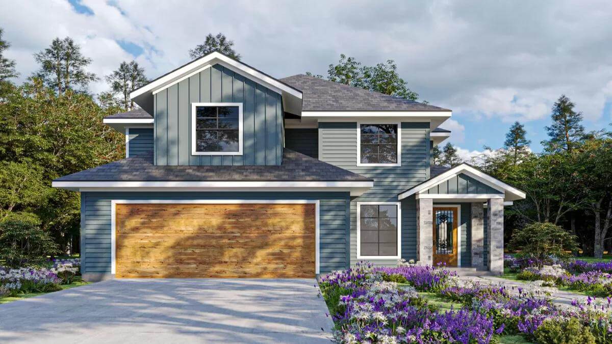 New American Style 4-Bedroom Home with Covered Patio and Open-Concept Living (Floor Plan)