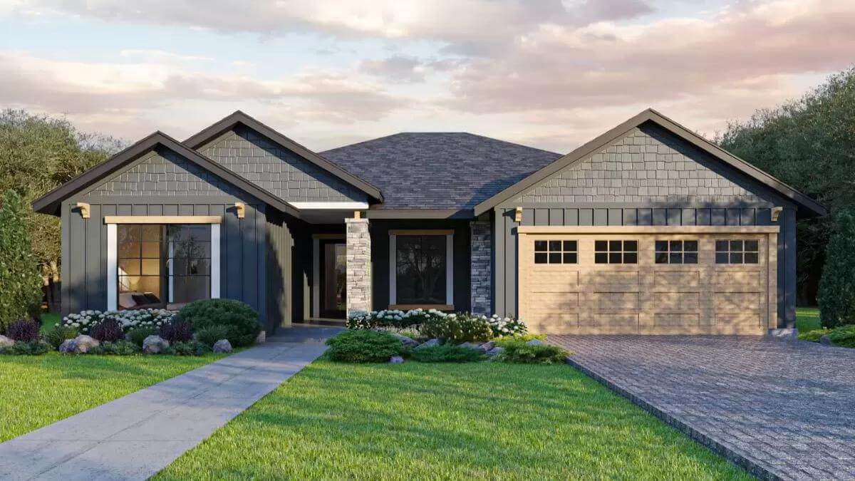 Craftsman Style 3-Bedroom Ranch with Front Porch and Rear Pavilion (Floor Plan)