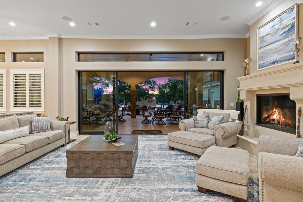 Living room with a fireplace.