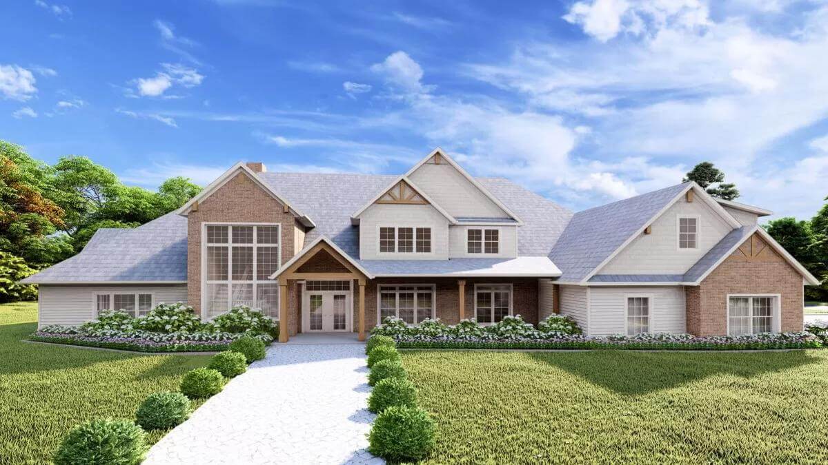 Traditional Style 5-Bedroom Home with Bonus Room and Balcony (Floor Plan)