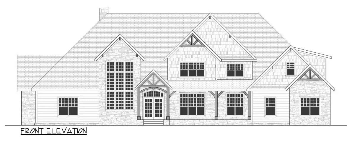 Front elevation sketch of the traditional style 5-bedroom home.