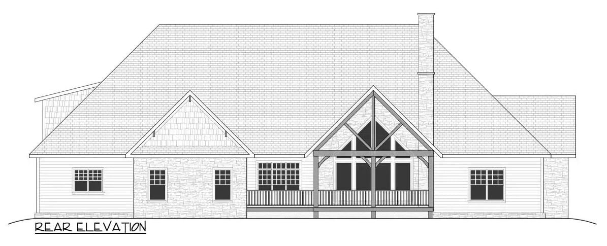 Rear elevation sketch of the traditional style 5-bedroom home.