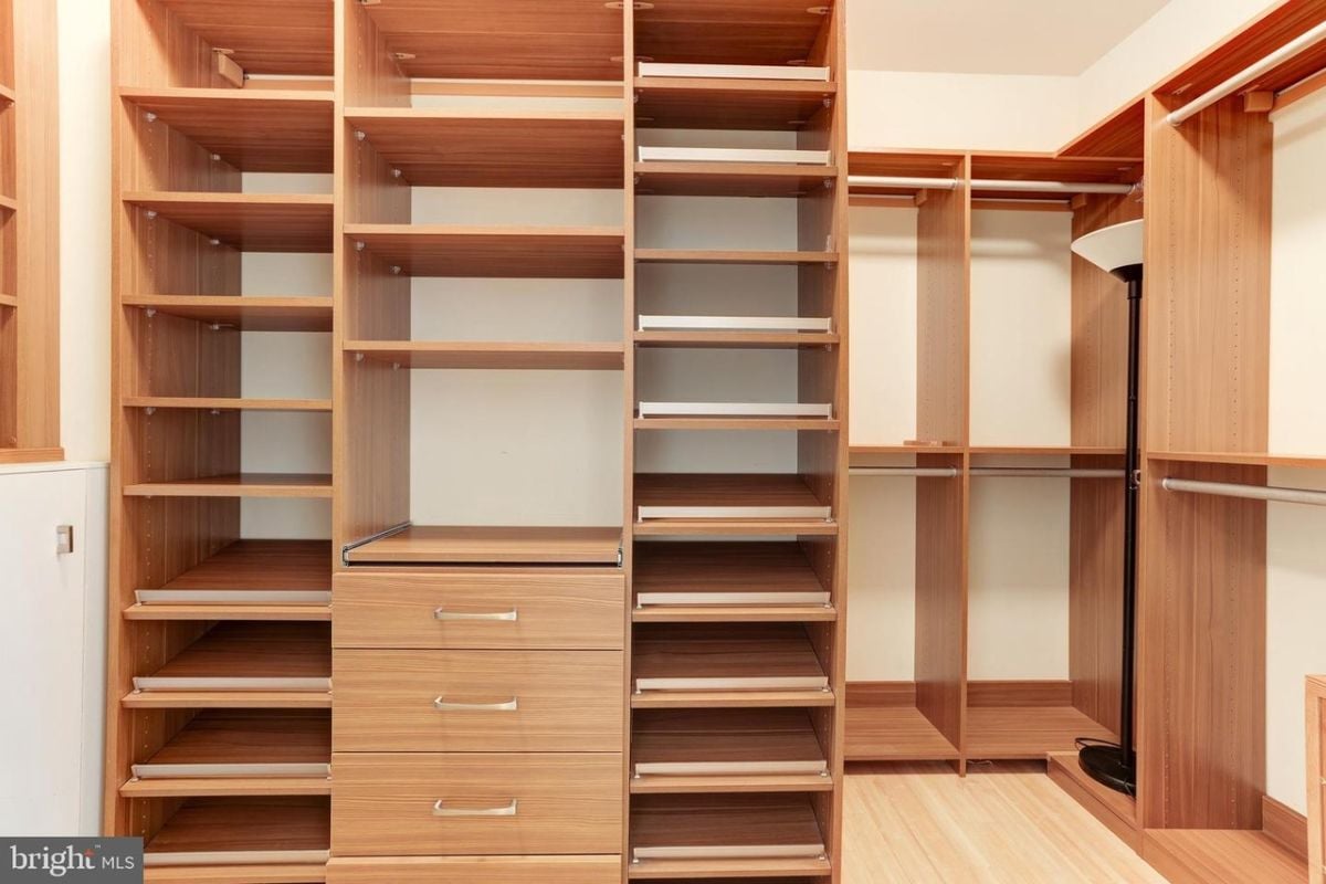 A closet with cabinets.