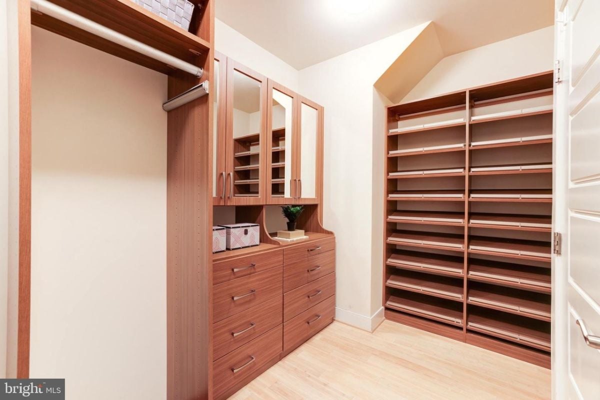 A closet with cabinets.