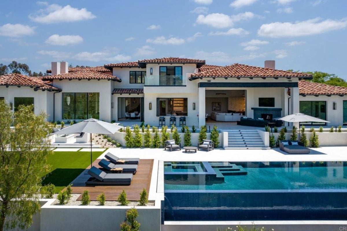 The rear view of the property.