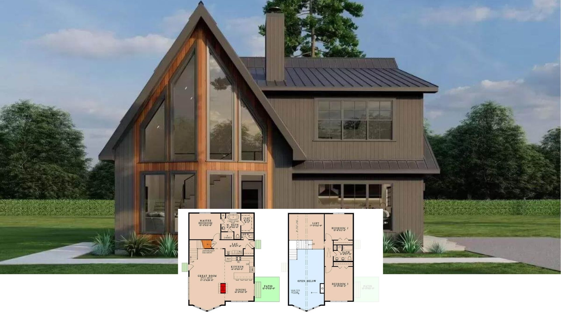 Step Inside This Glass-Front A-Frame Retreat with Loft, Basement, and 3 Bedrooms (Approx. 2,100 Sq. Ft. Floor Plan)
