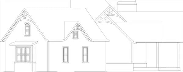 Right elevation sketch of the Tres Le Fleur 3-bedroom rustic ranch.