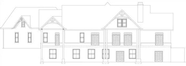 Rear basement elevation sketch of the Tres Le Fleur 3-bedroom rustic ranch.