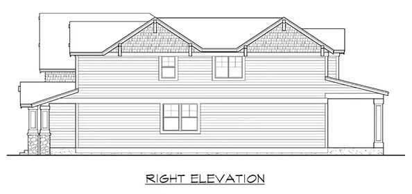 Right elevation sketch of the Woodland Meadows 3-bedroom craftsman home.