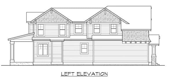 Left elevation sketch of the Woodland Meadows 3-bedroom craftsman home.