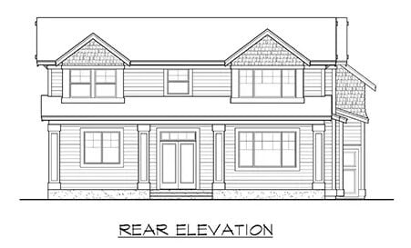 Rear elevation sketch of the Woodland Meadows 3-bedroom craftsman home.