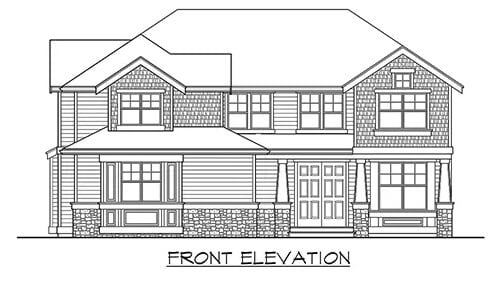 Front elevation sketch of the Sierra 4-bedroom craftsman home.