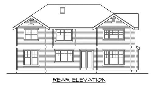 Rear elevation sketch of the Sierra 4-bedroom craftsman home.