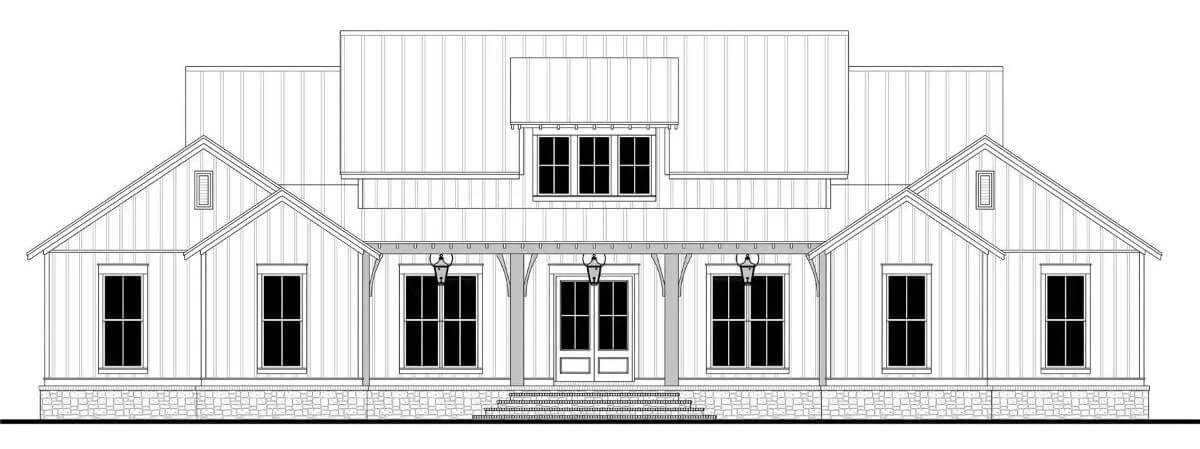 Front elevation sketch of the ranch style 4-bedroom home.
