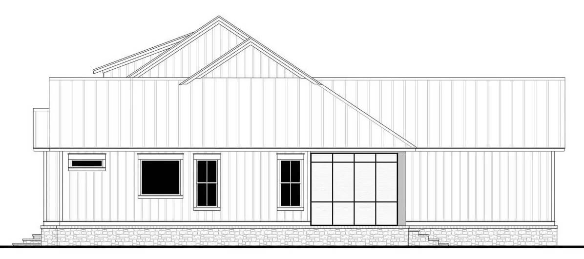 Right elevation sketch of the ranch style 4-bedroom home.