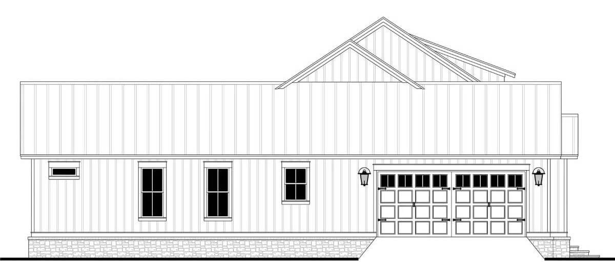 Left elevation sketch of the ranch style 4-bedroom home.