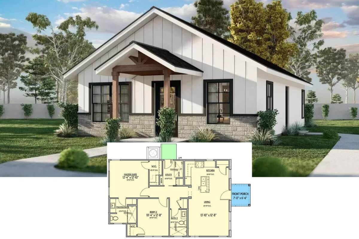 Tour This Quaint Modern Farmhouse With 2 Bedrooms Under 1,000 Sq. Ft. (Floor Plan)