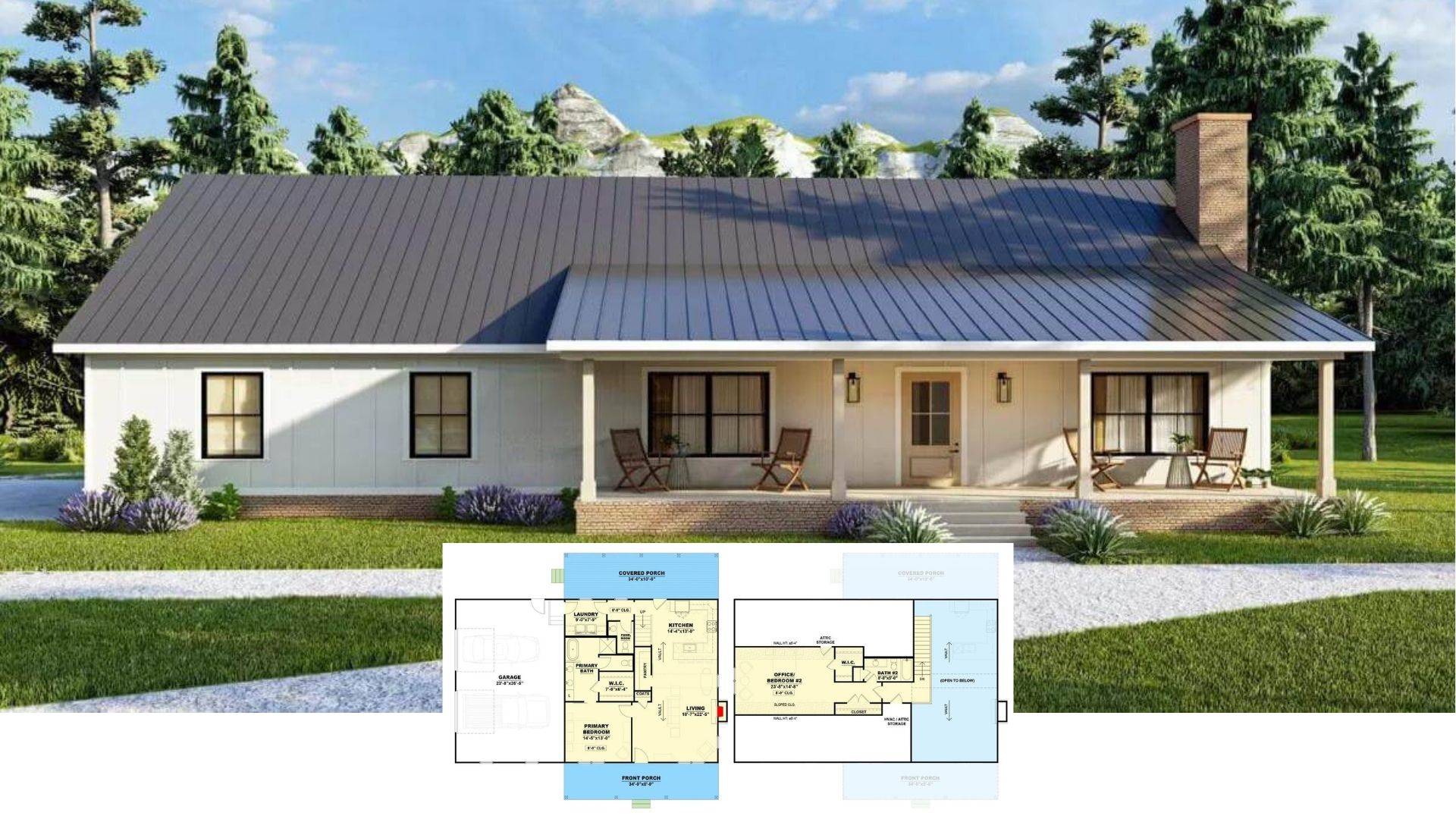 Step Onto the Porch of This 1,900-Sq-Ft Two-Bedroom Modern Farmhouse with a Metal Roof and Dreamy Interior (Floor Plan)