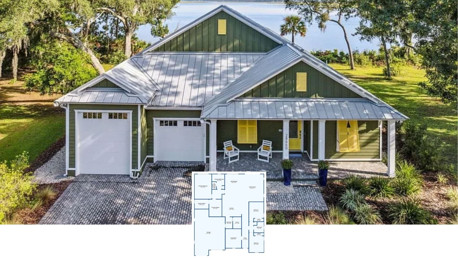 Step Inside This 3-Bedroom Waterfront Craftsman with Sunny Yellow Shutters (≈2,850 Sq. Ft. Floor Plan)