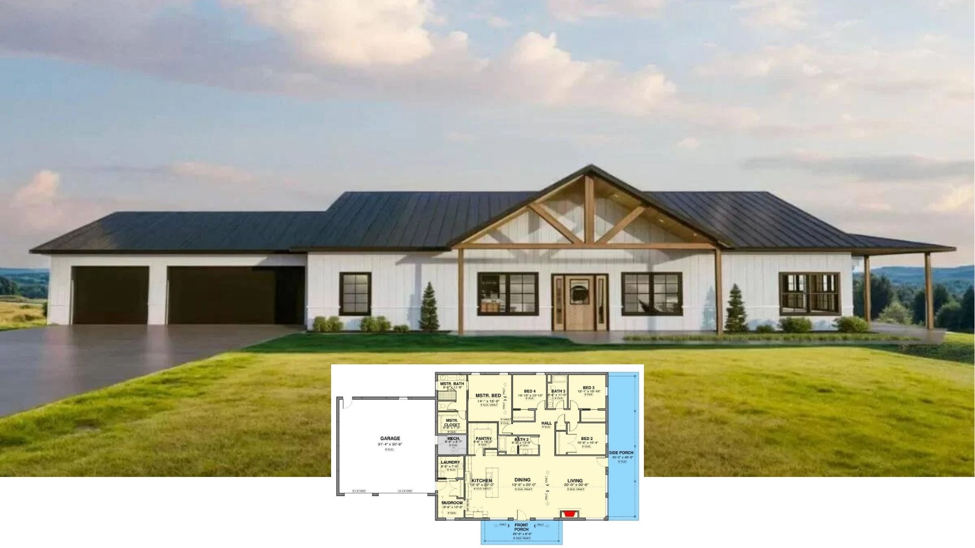 Step Inside This Light-Filled 2,800-Sq-Ft Modern Farmhouse With a Dramatic Gabled Roof and Wraparound Porch
