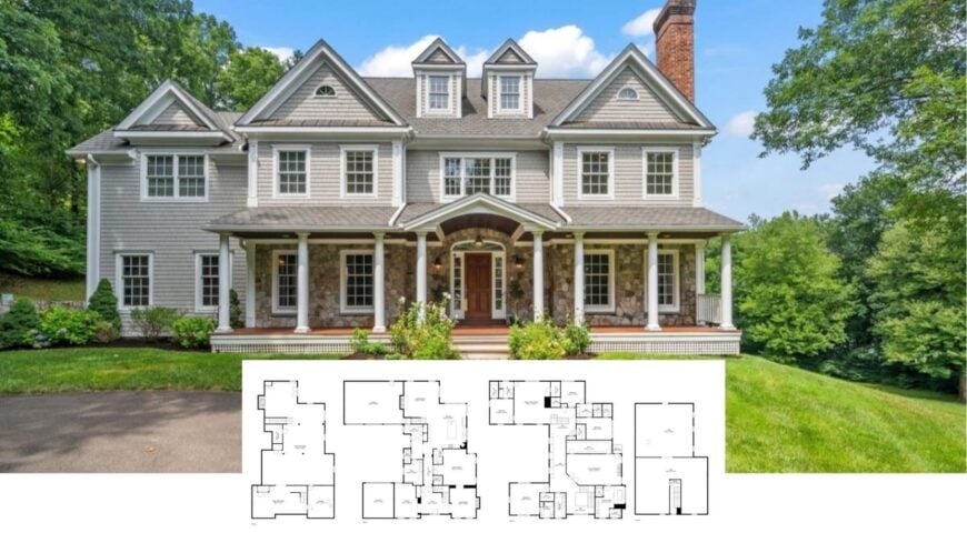 Step Inside This 4,800-Sq.-Ft. Colonial Estate with 5 Bedrooms, a Full Front Porch, and Show-Stopping Library (Floor Plan)