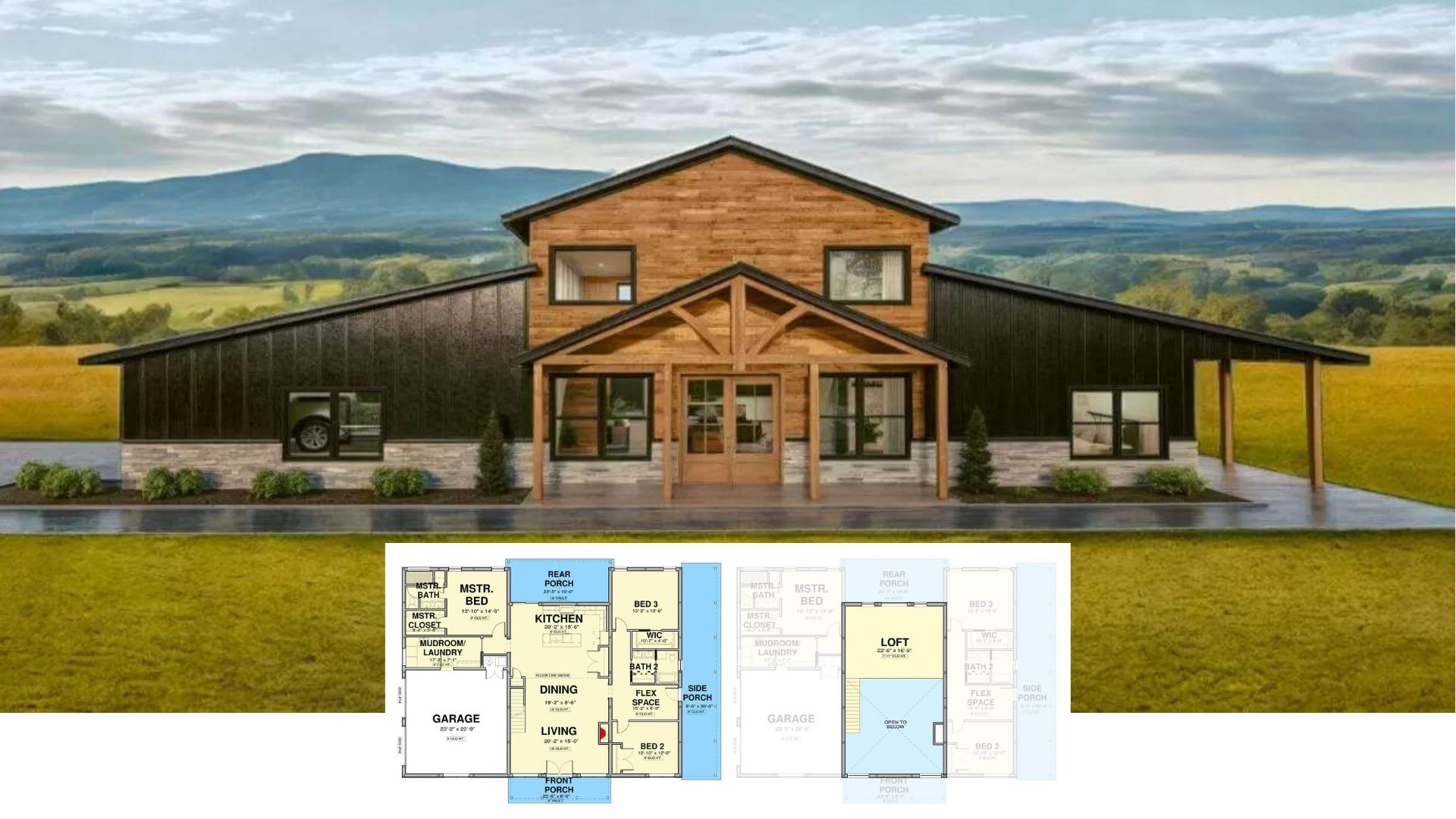 Step Inside This Striking Wood-and-Metal Barnhouse with Wraparound Porch and Loft Game Room (2,750 Sq. Ft., 4-Bedroom Floor Plan)