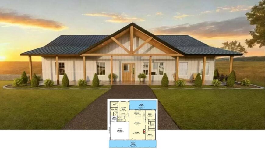 Step Inside This 3-Bedroom Modern Farmhouse with a Show-Stopping Cross-Gable and Wide Front Porch
