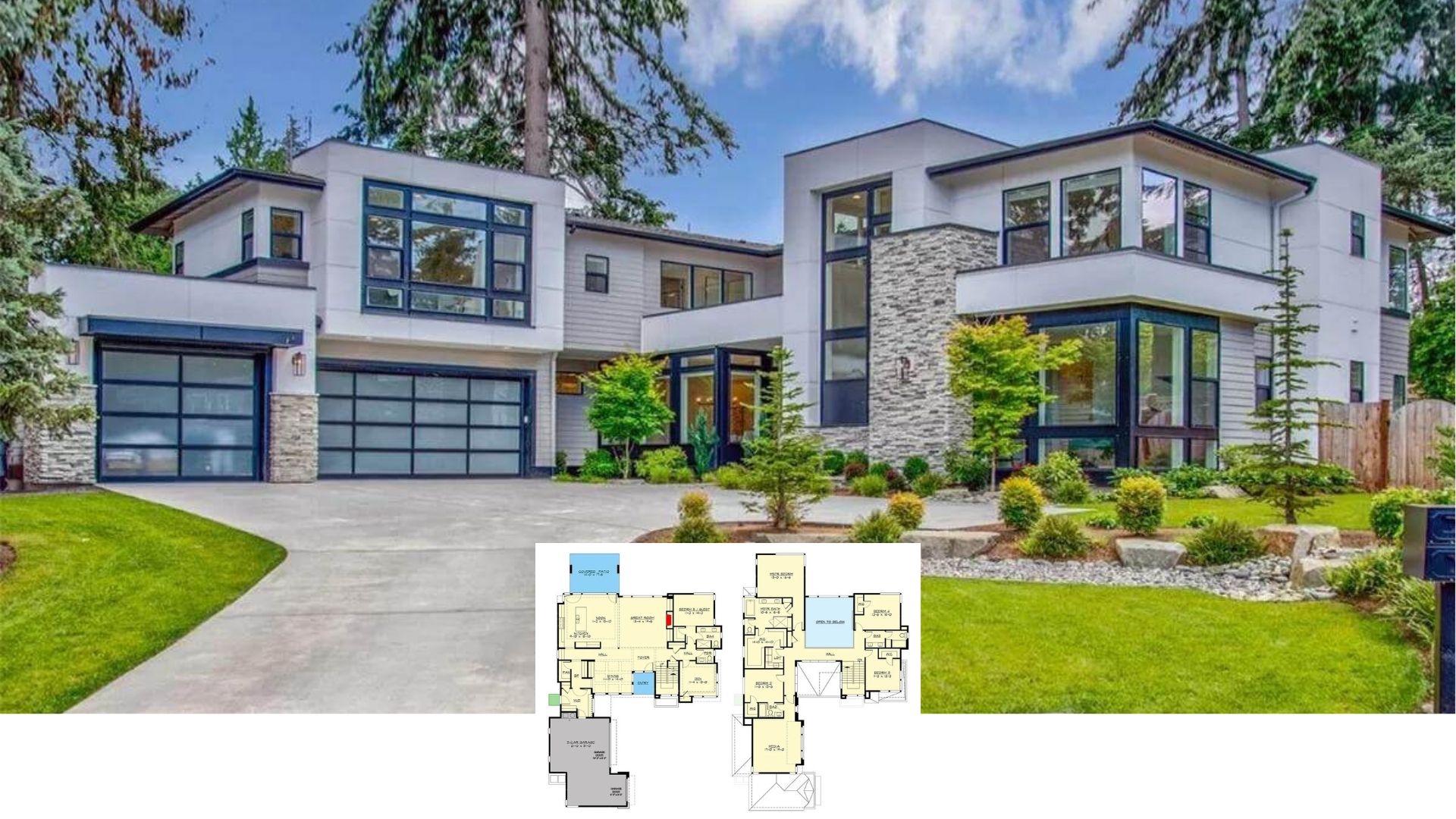Tour This Striking 5-Bedroom Contemporary Home Wrapped in Stone and Glass (Floor Plan)