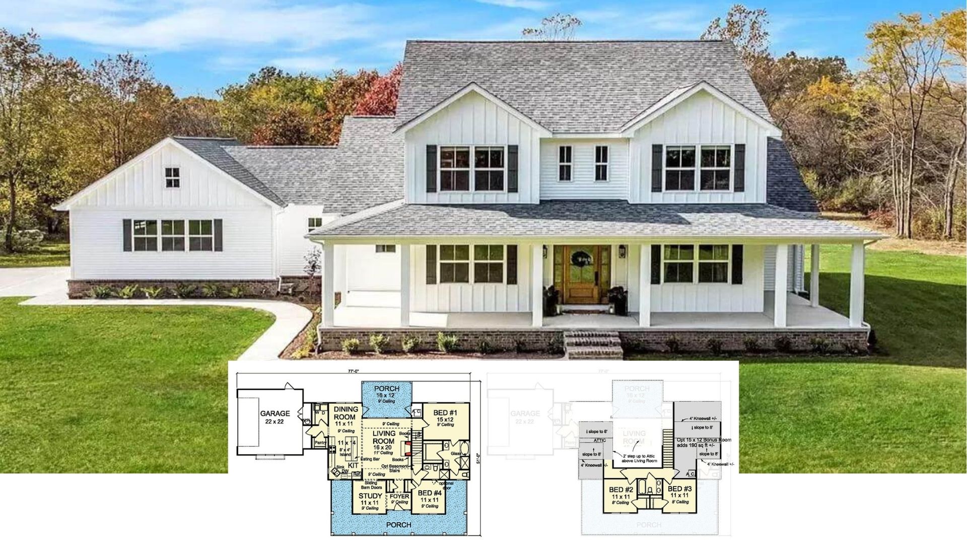 Take a Stroll Through This Picture-Perfect 4-Bedroom Farmhouse Wrapped in a Rocking-Chair Porch