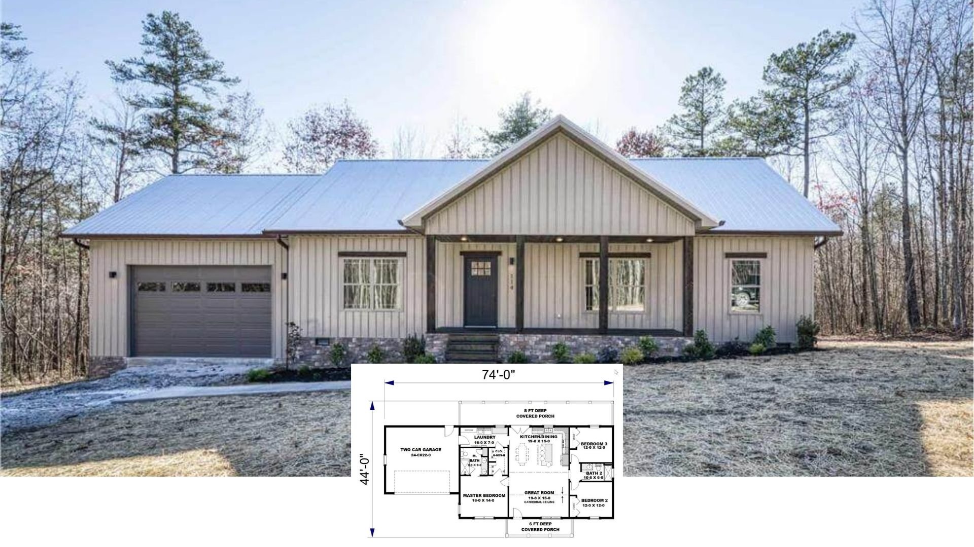Step Inside This 1,950-Sq-Ft. Modern Farmhouse with Vertical Siding, Metal Roof, and a Family-Friendly Floor Plan (3 Beds, 2 Baths)