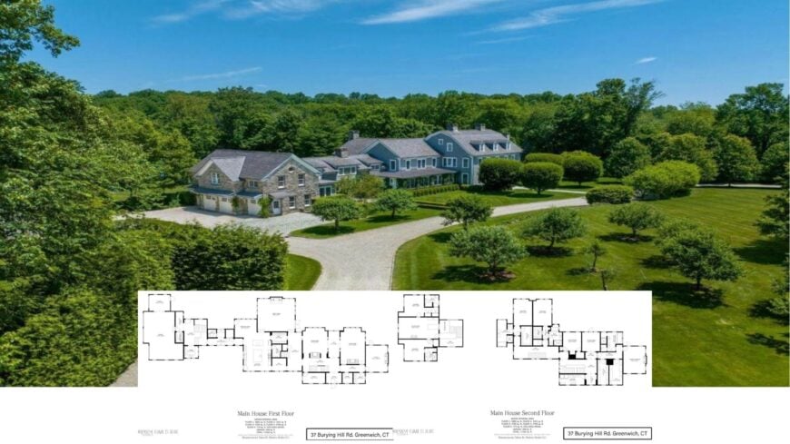 Tour This Grand 12,500-Sq-Ft Colonial Estate with an Indoor Basketball Court, Pool House, and Guest Cottage