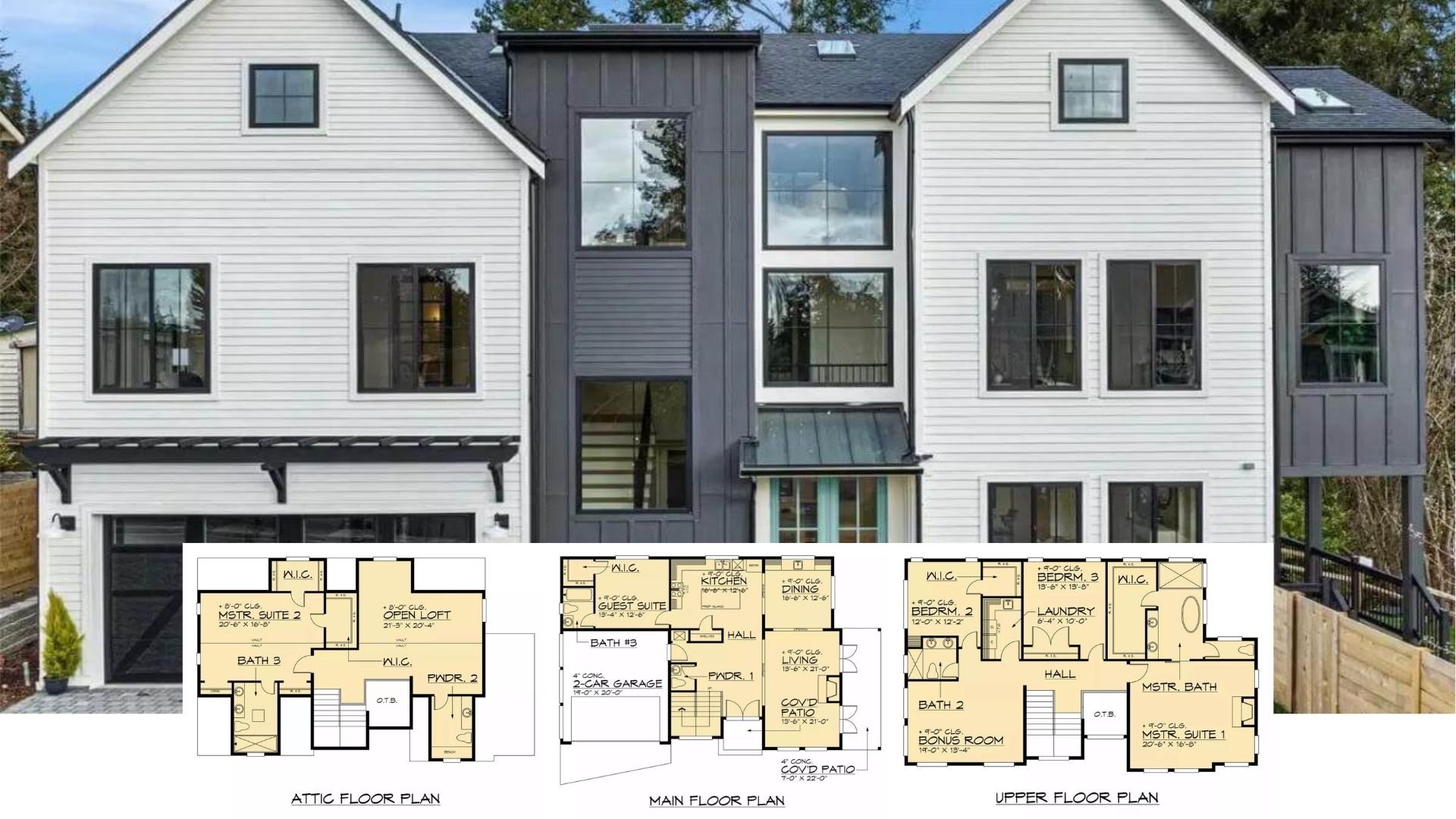 Step Inside This Light-Soaked 4-Bedroom Modern Farmhouse with Bold Black-and-White Contrasts (3,450 Sq. Ft. Floor Plan)